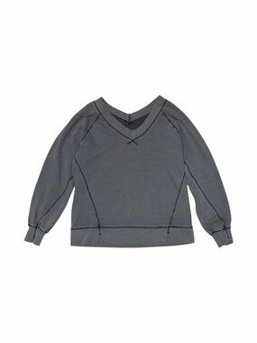 aerie Charcoal Gray V-neck Distressed Sweatshirt - Size XS